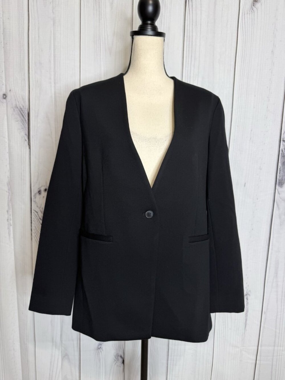 Spanx Blazer The Perfect Collarless Oversized Jacket #20384R Black Sz M